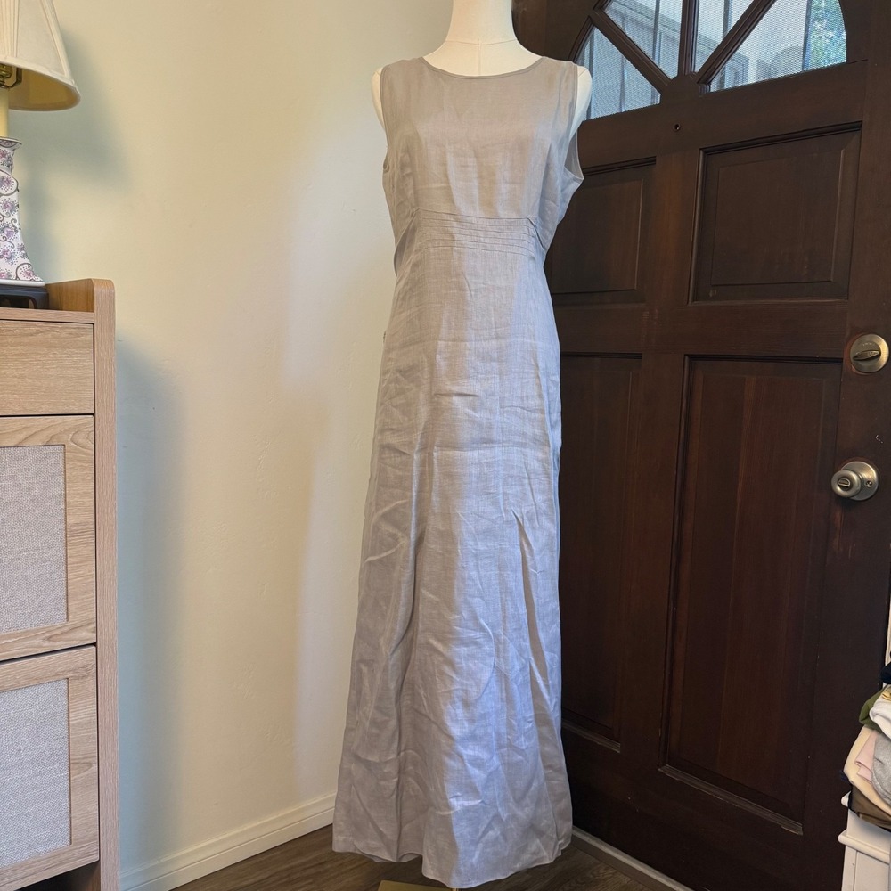 Morgane le Fay Maxi Dress Linen Tie Back Lagenlook Minimalist | Gray | Size M